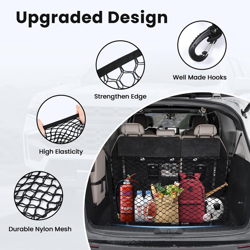 Canvcle Trunk Cargo Net for Toyota Sienna 2021-2025 2026 Accessories Envelope Style Mesh Trunk Net Organizer and Storage Stretchable Adjustable Elastic Nylon Rear Cargo Netting with Hooks - Image 4